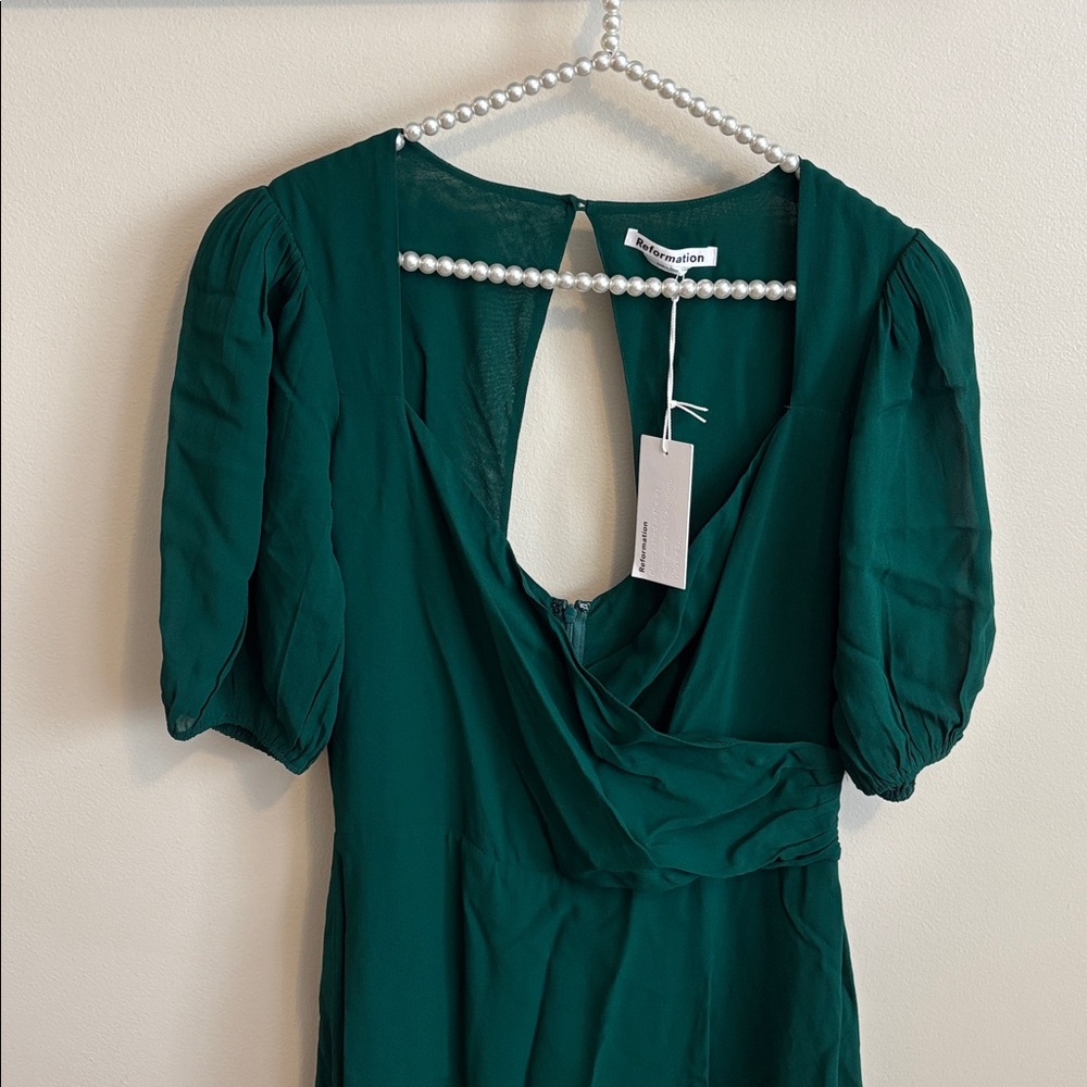 NEW Reformation Green Midi Dress size 12 - Picture 2 of 10